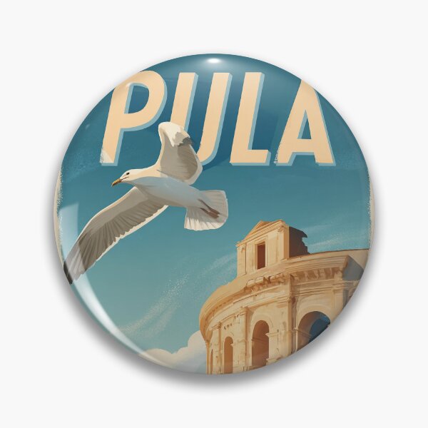 Item preview, Pula Croatia poster with Roman arena and seagull – vintage travel motif designed and sold by Meiersbeste.