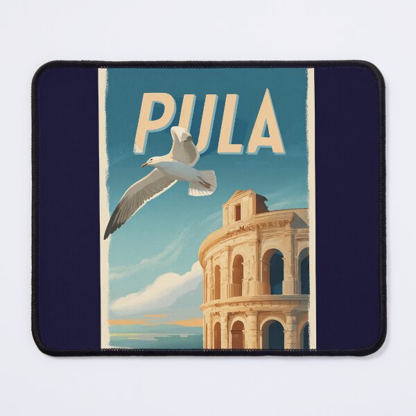Item preview, Pula Croatia poster with Roman arena and seagull – vintage travel motif designed and sold by Meiersbeste.