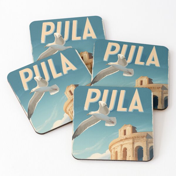 Item preview, Pula Croatia poster with Roman arena and seagull – vintage travel motif designed and sold by Meiersbeste.