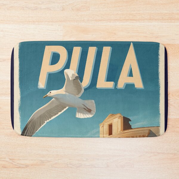 Item preview, Pula Croatia poster with Roman arena and seagull – vintage travel motif designed and sold by Meiersbeste.