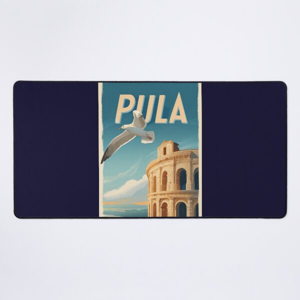 Item preview, Pula Croatia poster with Roman arena and seagull – vintage travel motif designed and sold by Meiersbeste.