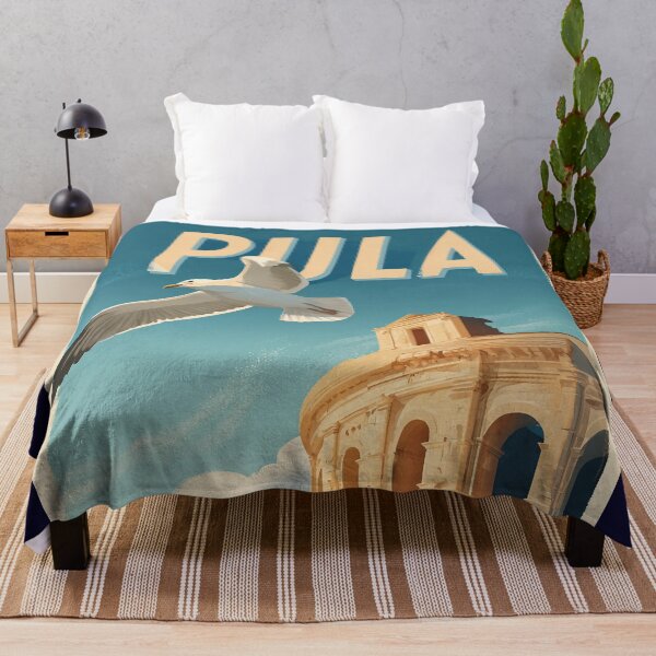 Item preview, Pula Croatia poster with Roman arena and seagull – vintage travel motif designed and sold by Meiersbeste.