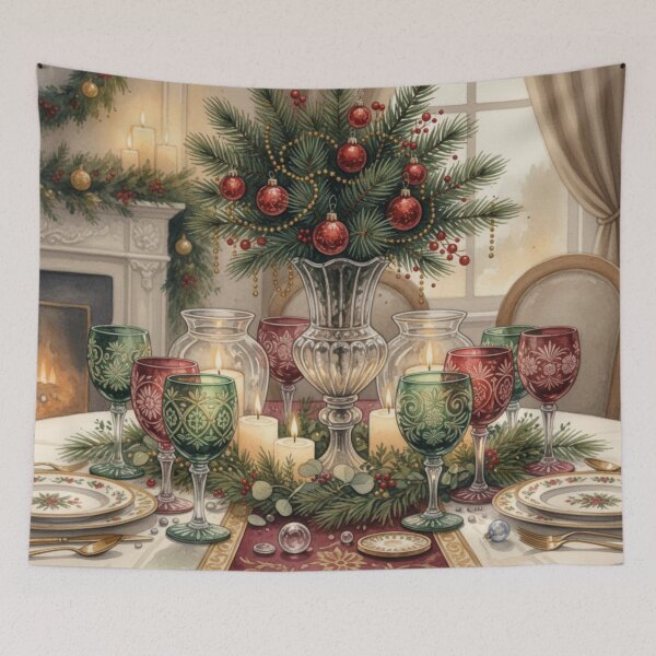 Item preview, Festive Hearth Elegance – A Candlelit Christmas Table Symphon designed and sold by Dream Bloom Gallery.