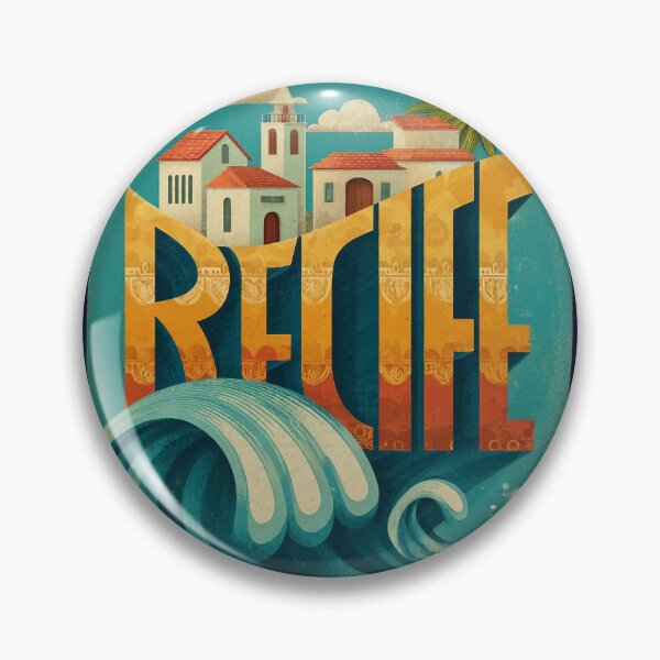 Item preview, Recife, Brazil motif with colonial houses and a large ocean wave – Retro coastal poster designed and sold by Meiersbeste.