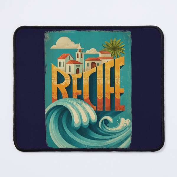 Item preview, Recife, Brazil motif with colonial houses and a large ocean wave – Retro coastal poster designed and sold by Meiersbeste.