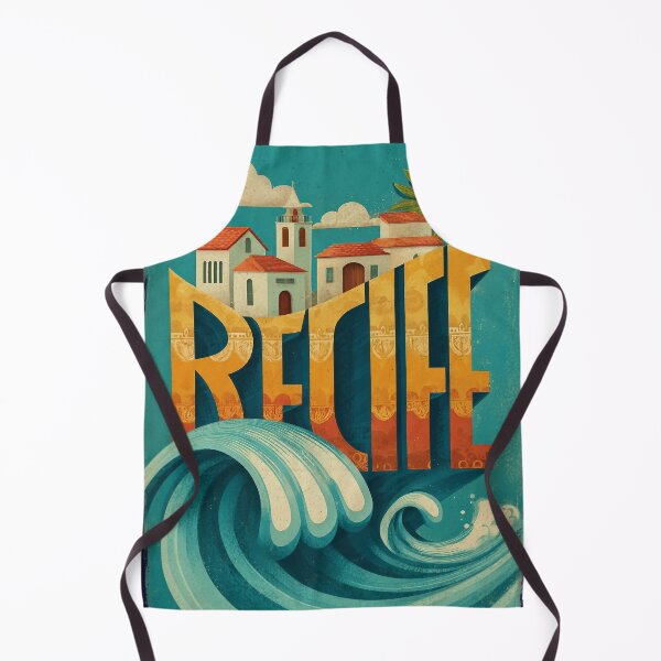 Item preview, Recife, Brazil motif with colonial houses and a large ocean wave – Retro coastal poster designed and sold by Meiersbeste.