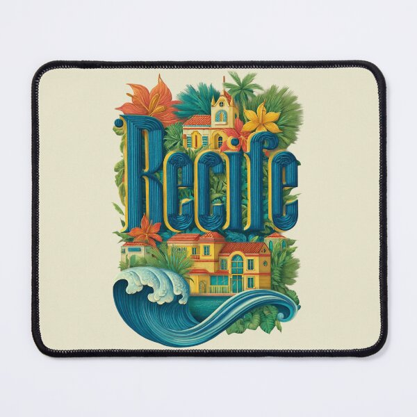 Item preview, Recife, Brazil motif with colonial houses, palm trees and waves – Tropical city illustration designed and sold by Meiersbeste.