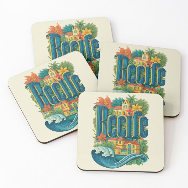 Item preview, Recife, Brazil motif with colonial houses, palm trees and waves – Tropical city illustration designed and sold by Meiersbeste.