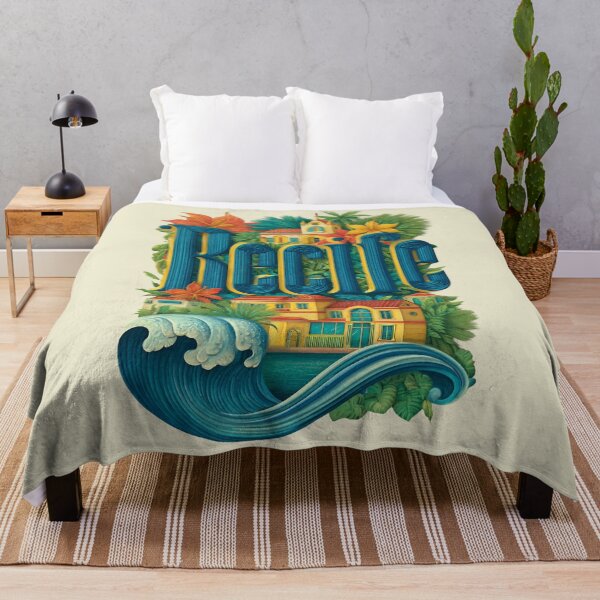 Item preview, Recife, Brazil motif with colonial houses, palm trees and waves – Tropical city illustration designed and sold by Meiersbeste.