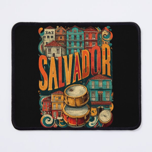 Item preview, Salvador da Bahia motif with colorful colonial houses and drums – Brazilian art designed and sold by Meiersbeste.