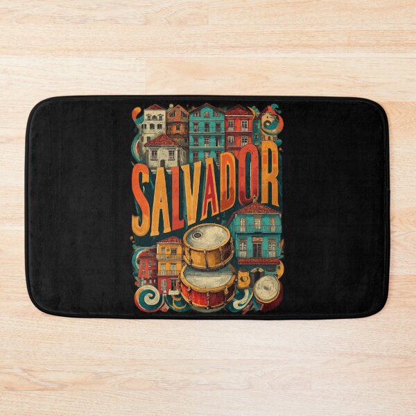 Item preview, Salvador da Bahia motif with colorful colonial houses and drums – Brazilian art designed and sold by Meiersbeste.