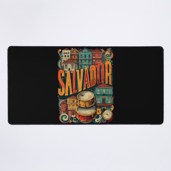 Item preview, Salvador da Bahia motif with colorful colonial houses and drums – Brazilian art designed and sold by Meiersbeste.