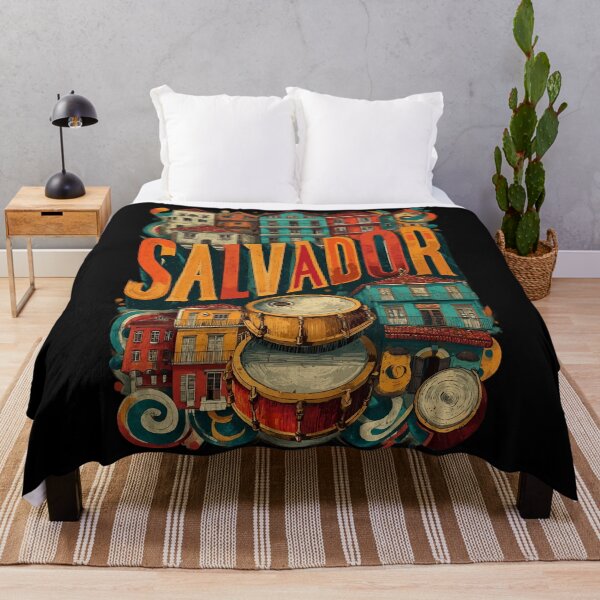 Item preview, Salvador da Bahia motif with colorful colonial houses and drums – Brazilian art designed and sold by Meiersbeste.