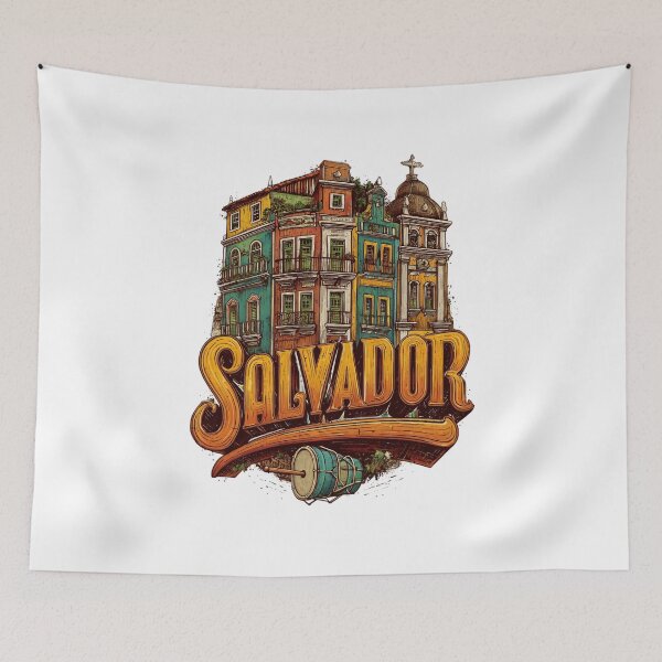 Item preview, Salvador da Bahia motif with Pelourinho houses, church and drum designed and sold by Meiersbeste.