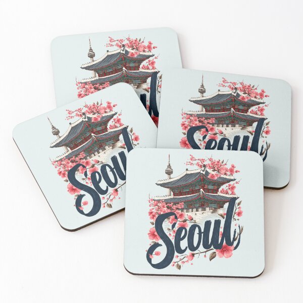 Item preview, Seoul, South Korea motif with palace roof, cherry blossoms and city skyline designed and sold by Meiersbeste.