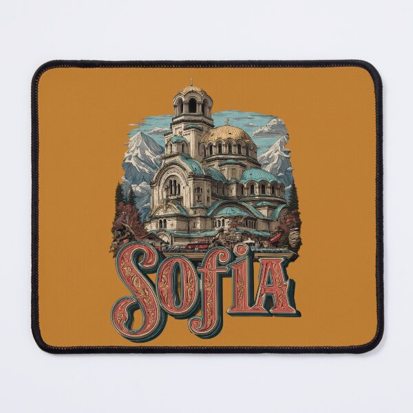 Item preview, Sofia, Bulgaria motif with cathedral, mountains and nostalgic lettering designed and sold by Meiersbeste.
