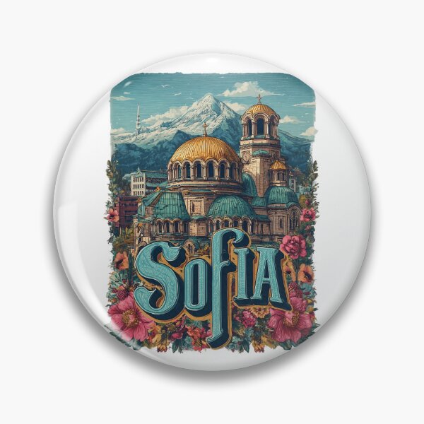 Item preview, Sofia, Bulgaria. Motif with Alexander Nevsky Cathedral, mountains and flower frame. designed and sold by Meiersbeste.