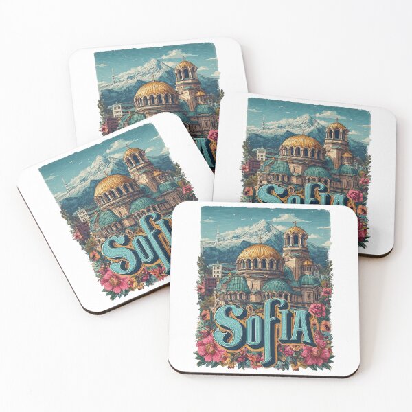 Item preview, Sofia, Bulgaria. Motif with Alexander Nevsky Cathedral, mountains and flower frame. designed and sold by Meiersbeste.