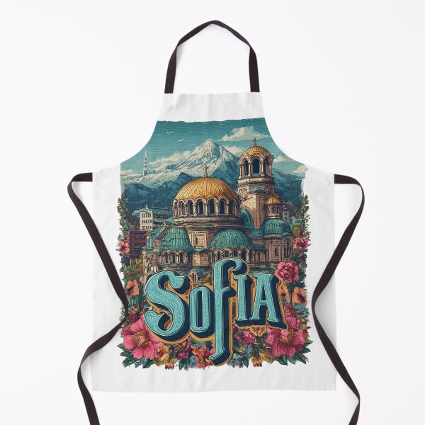 Item preview, Sofia, Bulgaria. Motif with Alexander Nevsky Cathedral, mountains and flower frame. designed and sold by Meiersbeste.