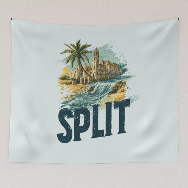 Item preview, Split Croatia motif with Diocletian's Palace, palm tree and Adriatic waves designed and sold by Meiersbeste.