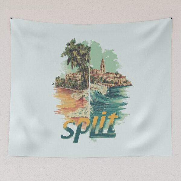 Item preview, Split, Croatia. Illustration with Diocletian's Palace, palm tree and Adriatic beach. designed and sold by Meiersbeste.