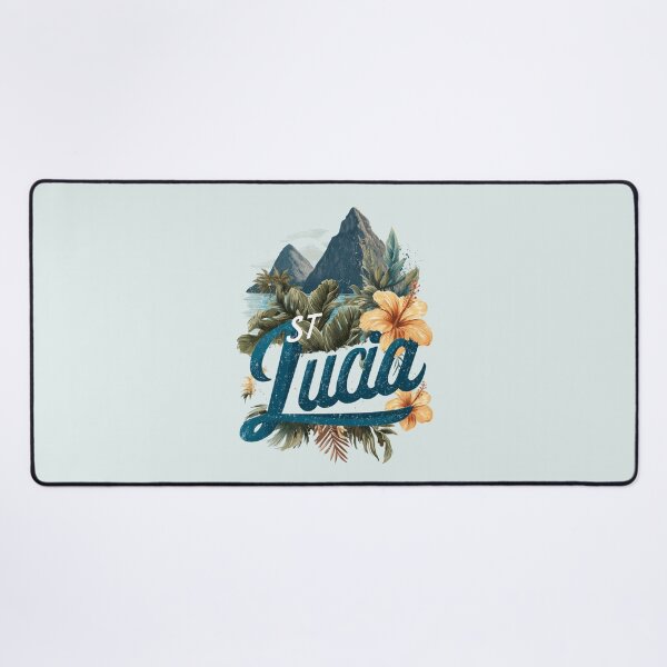 Item preview, St. Lucia Caribbean motif with Pitons, tropical leaves and hibiscus designed and sold by Meiersbeste.