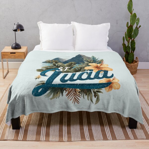 Item preview, St. Lucia Caribbean motif with Pitons, tropical leaves and hibiscus designed and sold by Meiersbeste.