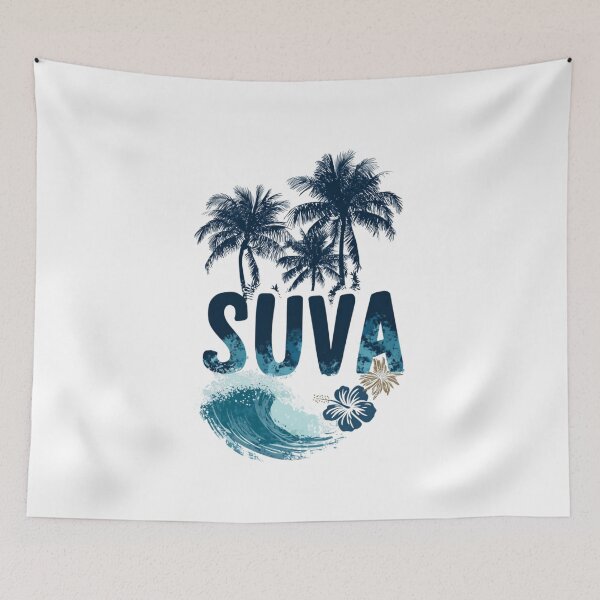 Item preview, Suva Fiji Palms and Wave – Tropical South Seas Motif designed and sold by Meiersbeste.