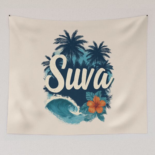 Item preview, Suva Fiji Palm Tree Wave Hibiscus – Tropical South Seas Motif designed and sold by Meiersbeste.
