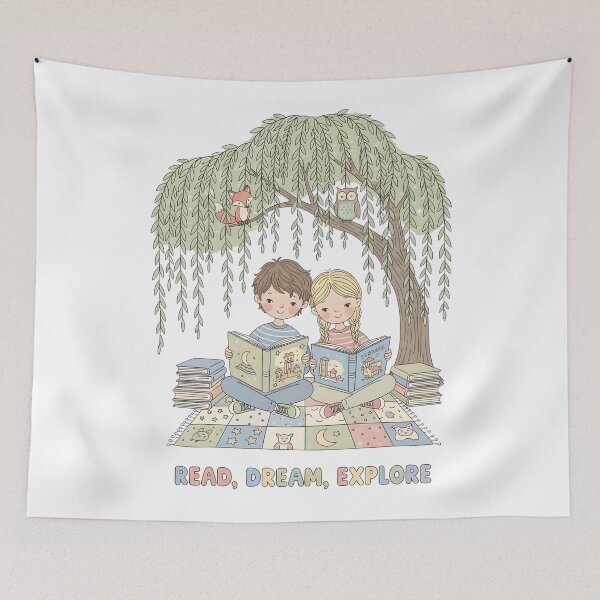 Item preview, Cozy Kids Reading Under Willow Tree: Read, Dream, Explore Storytelling Adventure Art designed and sold by VibranPalette.