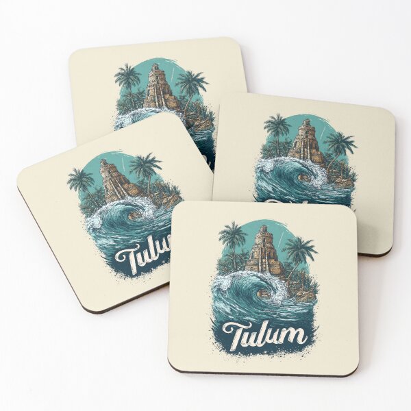 Item preview, Tulum, Mexico: Mayan ruins, wave, palm trees – tropical coastal scene designed and sold by Meiersbeste.