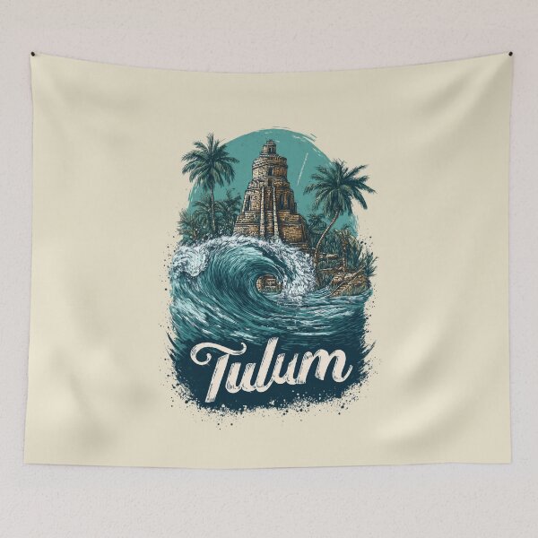 Item preview, Tulum, Mexico: Mayan ruins, wave, palm trees – tropical coastal scene designed and sold by Meiersbeste.