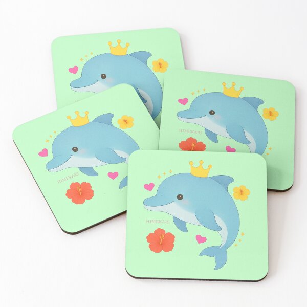Item preview, Kawaii Dolphin with Crown and Flowers - Solid Green designed and sold by HIMEKARI.