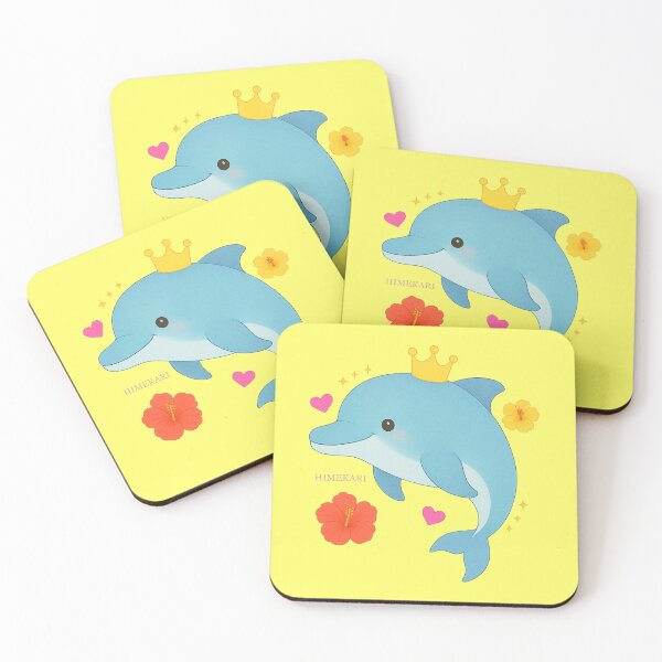 Item preview, Kawaii Dolphin with Crown and Flowers - Solid Yellow designed and sold by HIMEKARI.