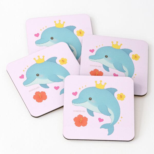 Item preview, Kawaii Dolphin with Crown and Flowers - Solid Pink designed and sold by HIMEKARI.