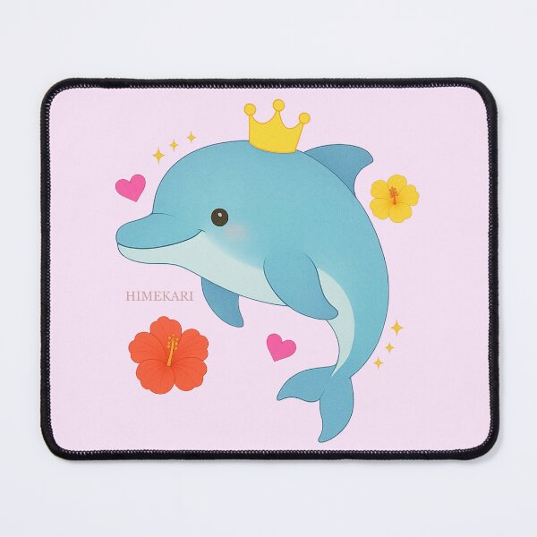Item preview, Kawaii Dolphin with Crown and Flowers - Solid Pink designed and sold by HIMEKARI.