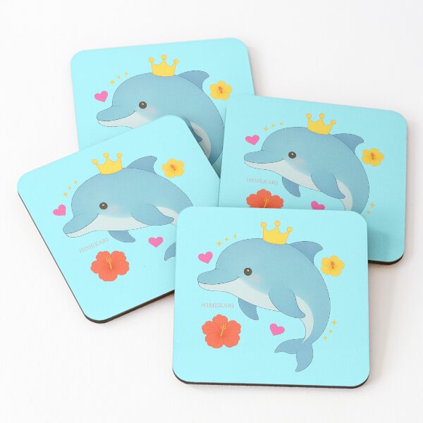 Item preview, Kawaii Dolphin with Crown and Flowers - Solid Blue designed and sold by HIMEKARI.