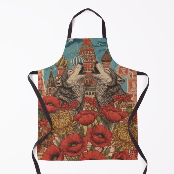 Item preview, Winter Wolves Over Moscow Flowers Vintage Collage Poster designed and sold by CoffeeinBloom.
