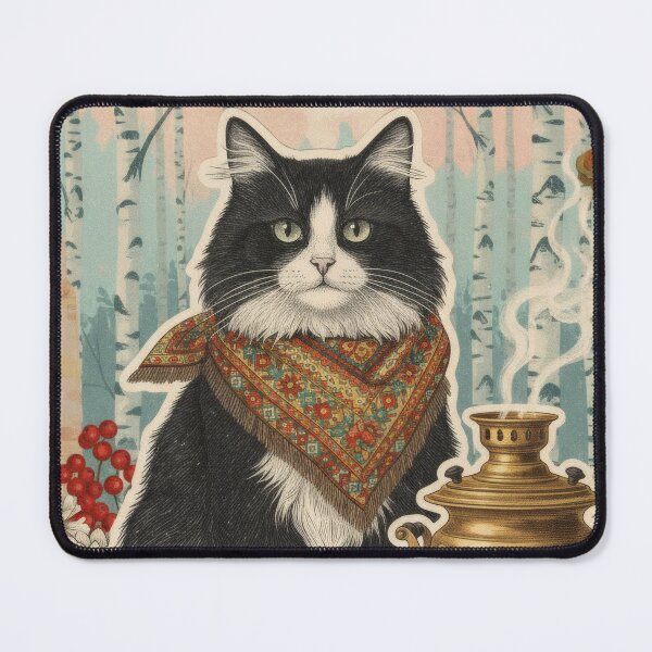 Item preview, Collage Ruso Gato En Abedules Con Samovar Y Pan designed and sold by CoffeeinBloom.