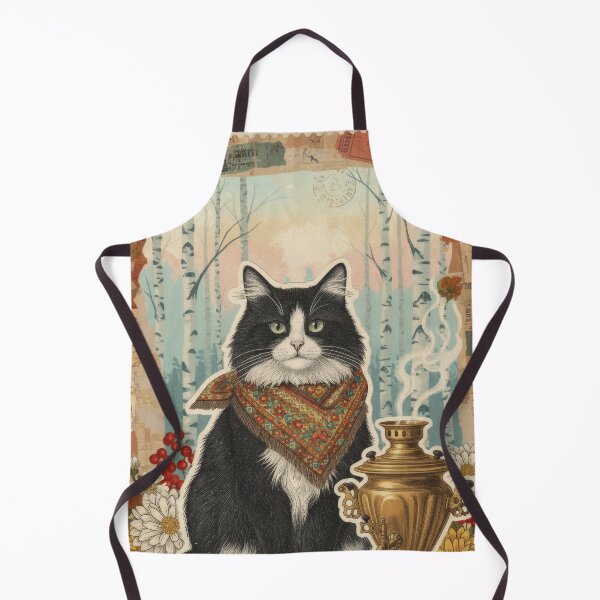 Item preview, Russian Birch Forest Cat Collage With Samovar And Bread designed and sold by CoffeeinBloom.