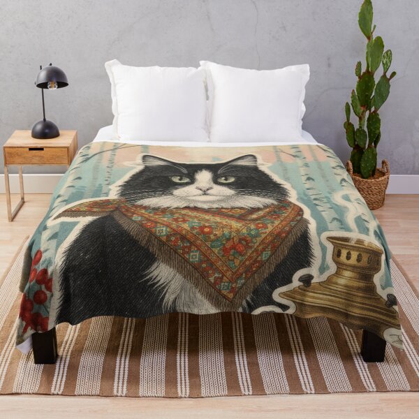 Item preview, Russian Birch Forest Cat Collage With Samovar And Bread designed and sold by CoffeeinBloom.