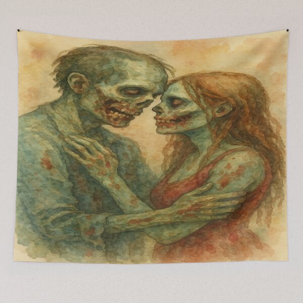Item preview, Zombie Love – Romantic Watercolor Undead Couple Art designed and sold by ArtificialAce.