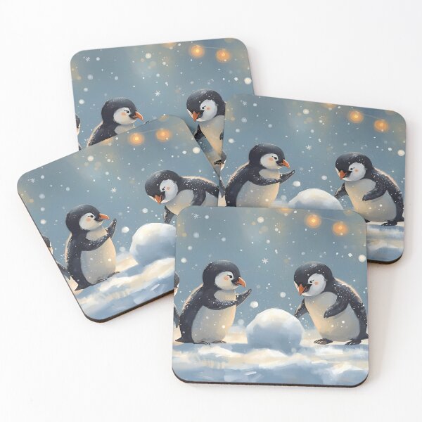 Item preview, Cute Winter Penguins Playing in Snow – Cozy Holiday Animal Illustration designed and sold by CoastalEmp.