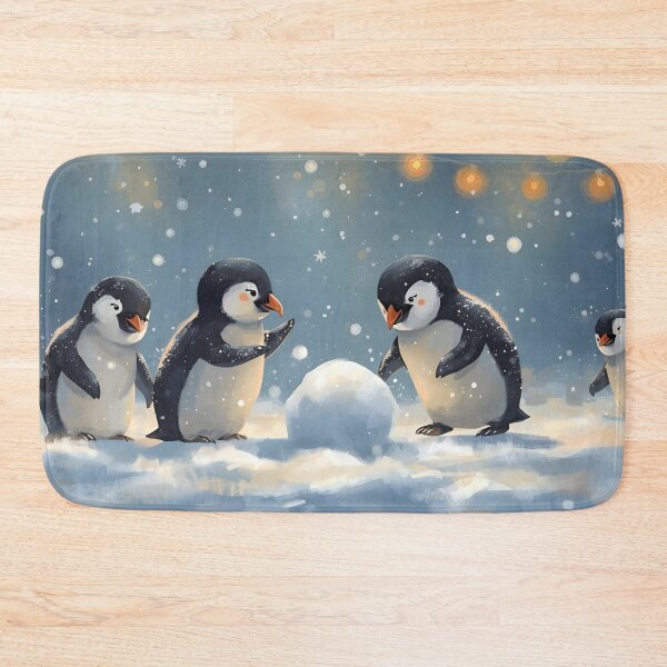 Item preview, Cute Winter Penguins Playing in Snow – Cozy Holiday Animal Illustration designed and sold by CoastalEmp.