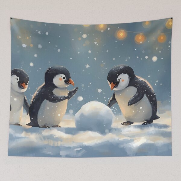 Item preview, Cute Winter Penguins Playing in Snow – Cozy Holiday Animal Illustration designed and sold by CoastalEmp.