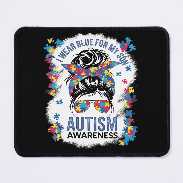 Item preview, Autism Awareness shirt Mom Messy Bun I Wear Blue For My Son designed and sold by catsdothingz.