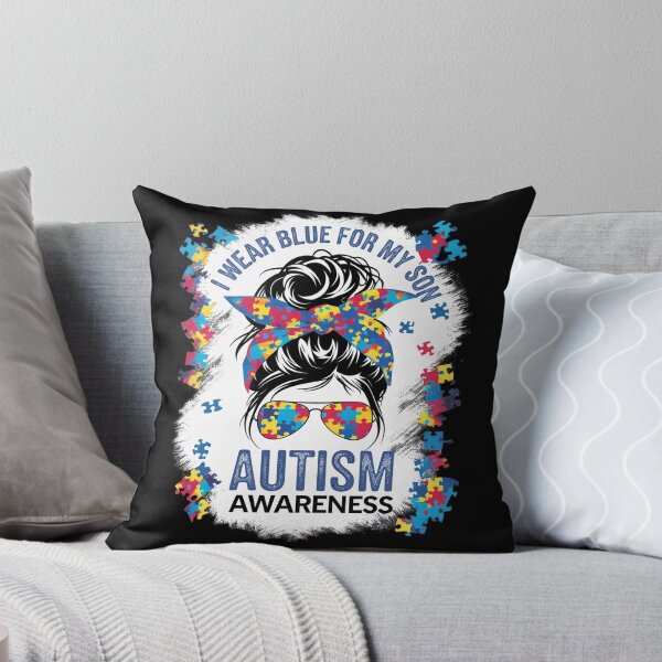 Item preview, Autism Awareness shirt Mom Messy Bun I Wear Blue For My Son designed and sold by catsdothingz.