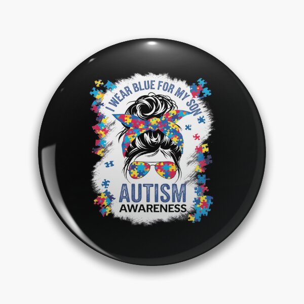Item preview, Autism Awareness shirt Mom Messy Bun I Wear Blue For My Son designed and sold by catsdothingz.