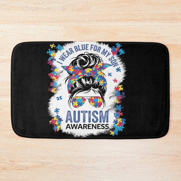 Item preview, Autism Awareness shirt Mom Messy Bun I Wear Blue For My Son designed and sold by catsdothingz.