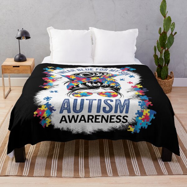 Item preview, Autism Awareness shirt Mom Messy Bun I Wear Blue For My Son designed and sold by catsdothingz.